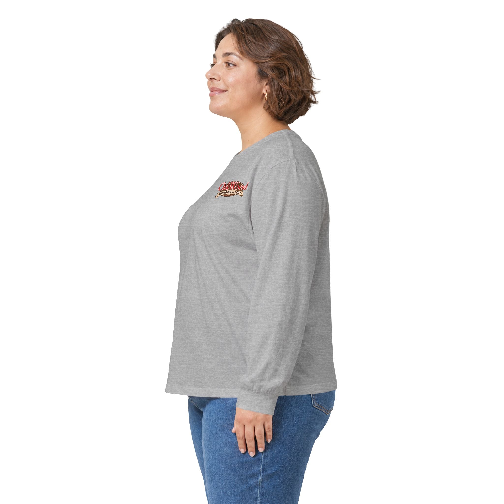 Classic 'Oakwood Smokehouse' Long Sleeve Tee — Rustic Lumberjack Woodpile Design