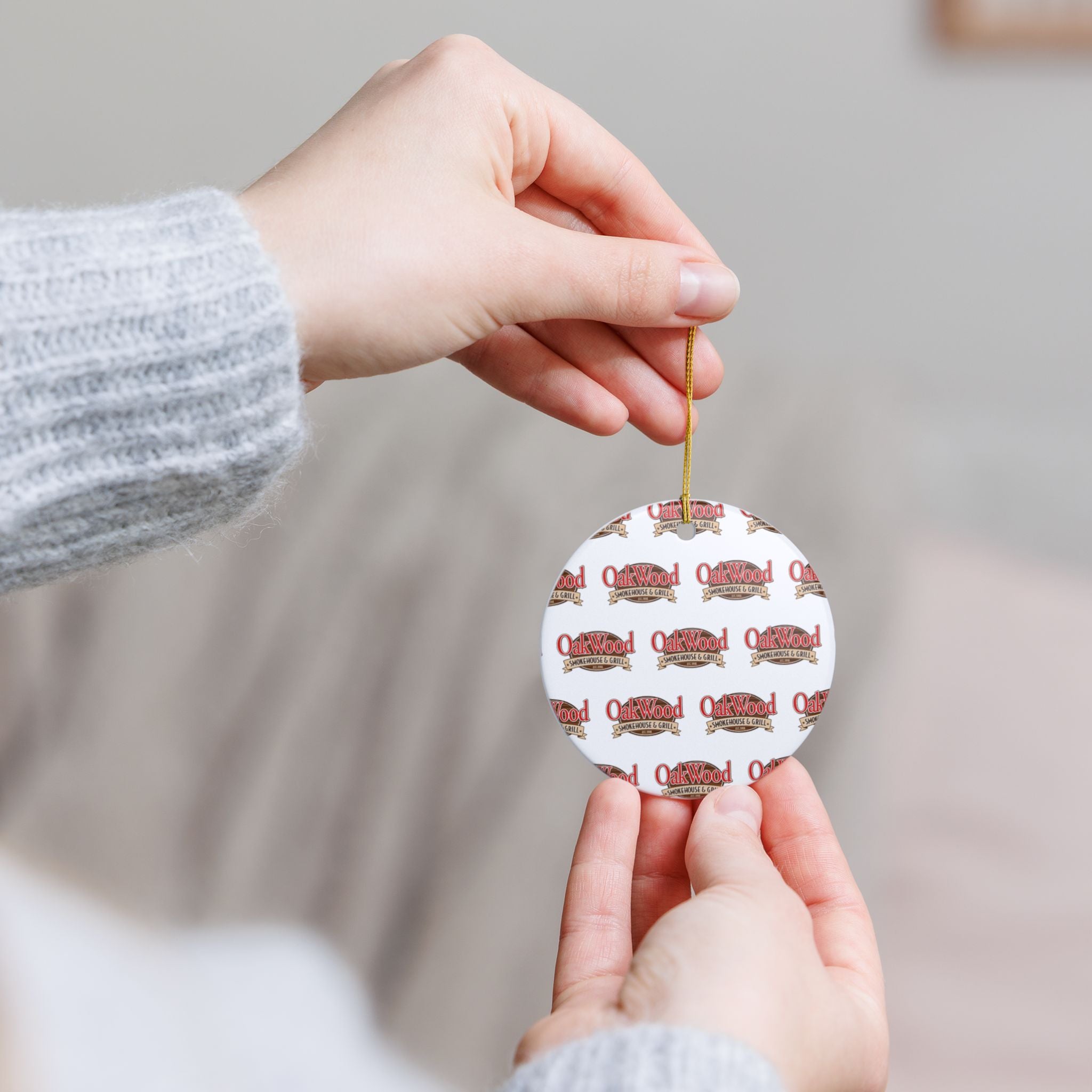 Ceramic Christmas Ornament — OakWood Smokehouse & Grill Logo "Merry Christmas" Keepsake