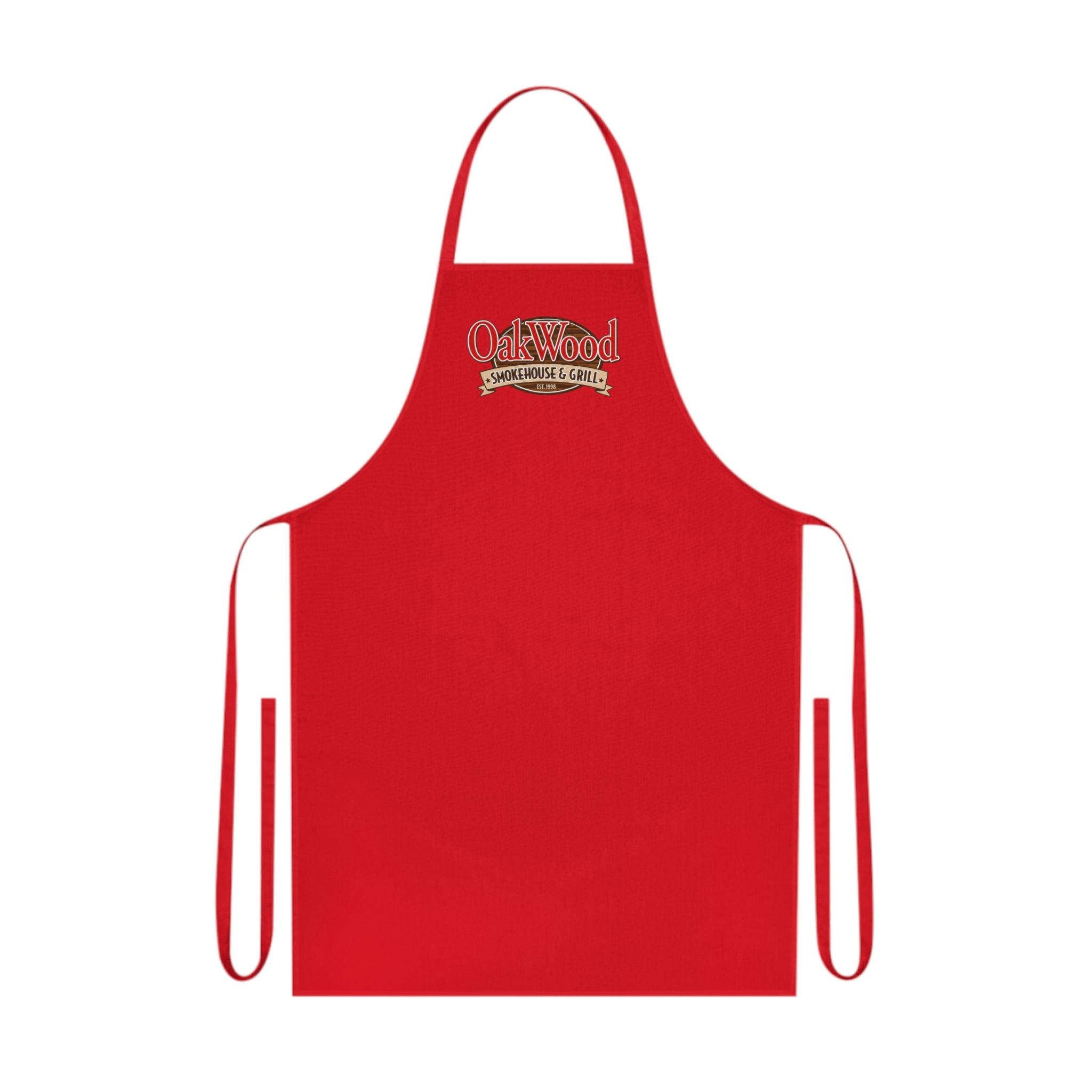 Cotton Apron — "OakWood Barbecue & Grill" Logo Cooking Apron, Black Chef Apron for BBQ, Grillmasters & Home Cooks