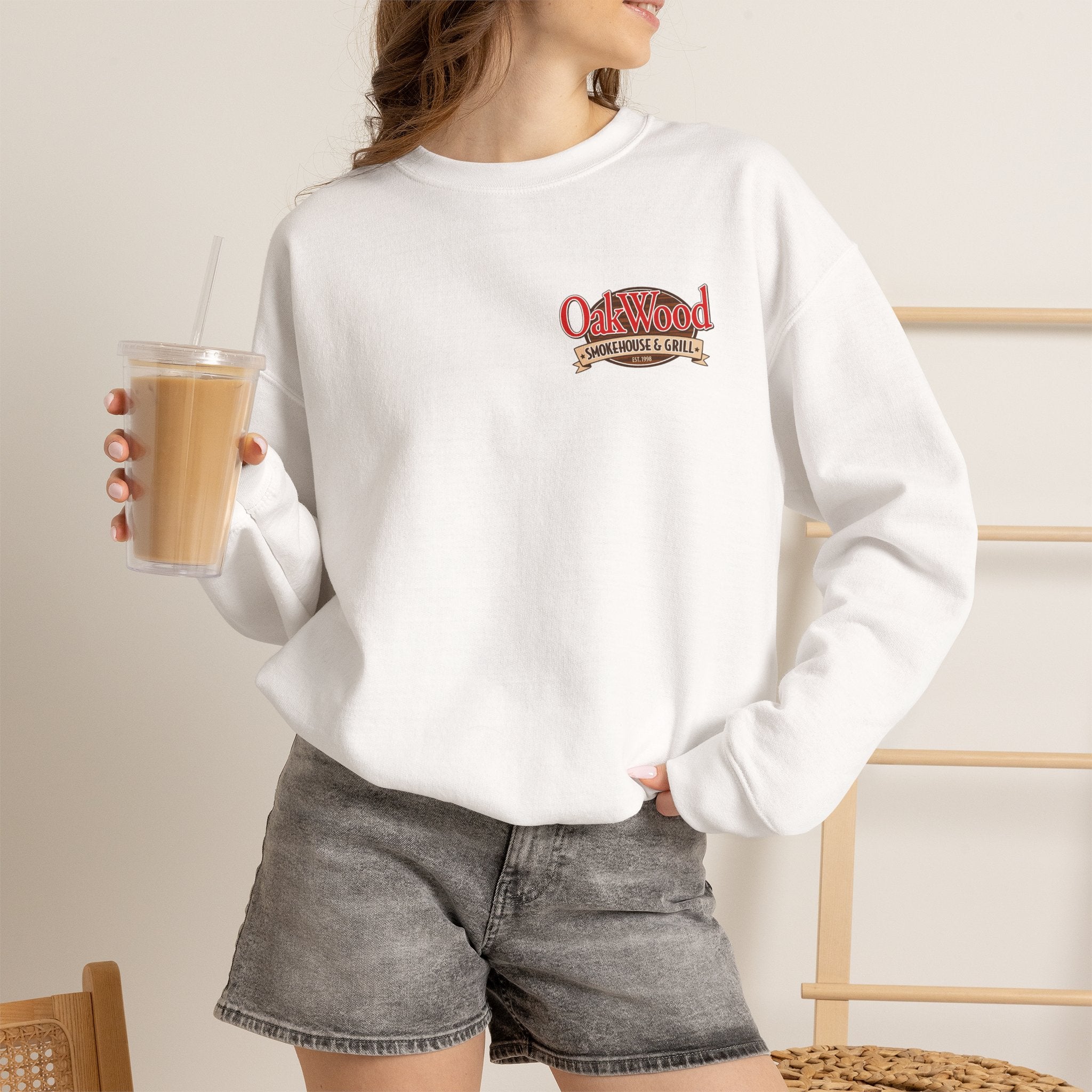 Oakwood Coffee Crewneck Sweatshirt — Vintage Coffee Logo Pullover