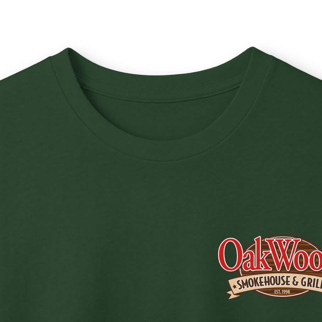 Classic 'Oakwood Smokehouse' Long Sleeve Tee — Rustic Lumberjack Woodpile Design