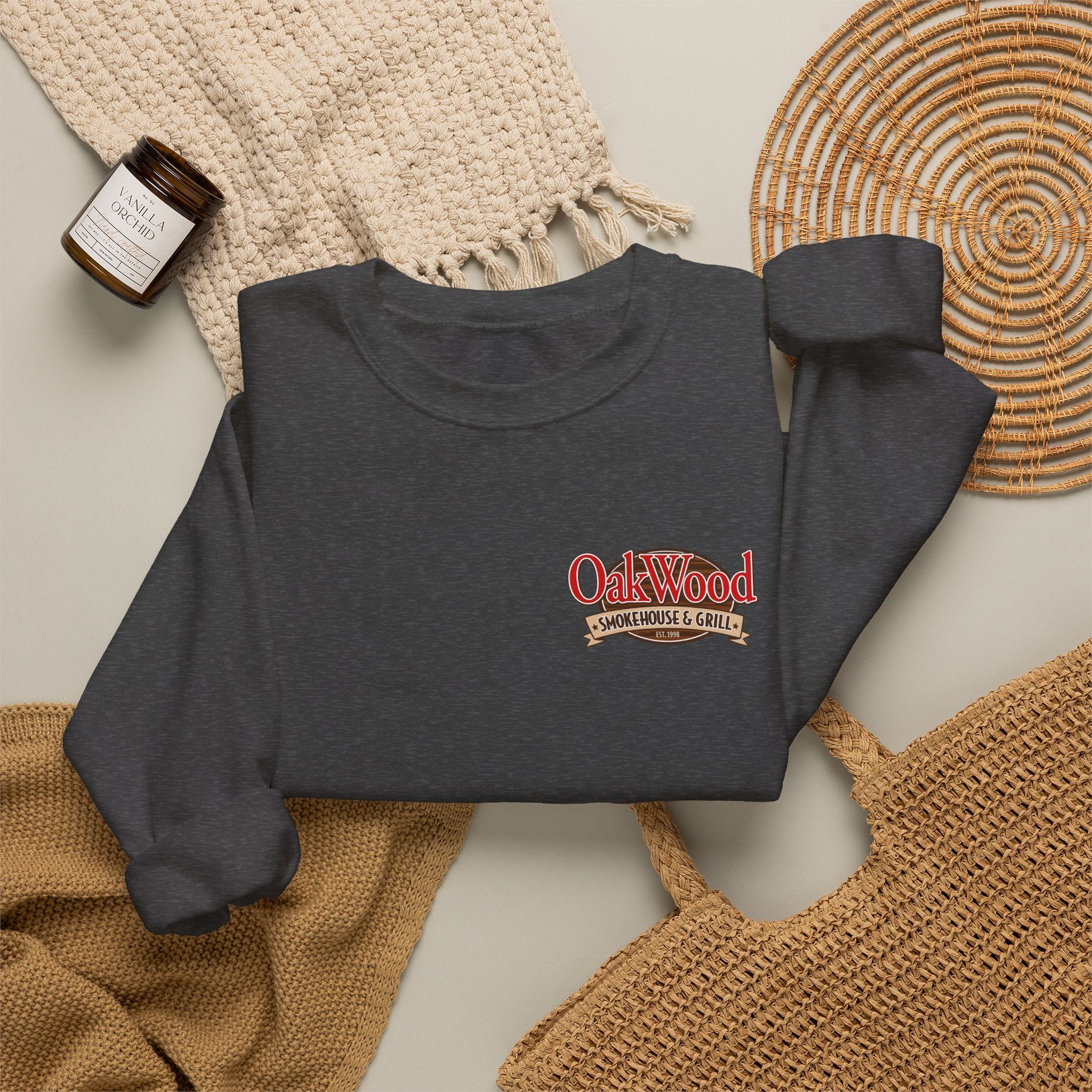 Oakwood Coffee Crewneck Sweatshirt — Vintage Coffee Logo Pullover