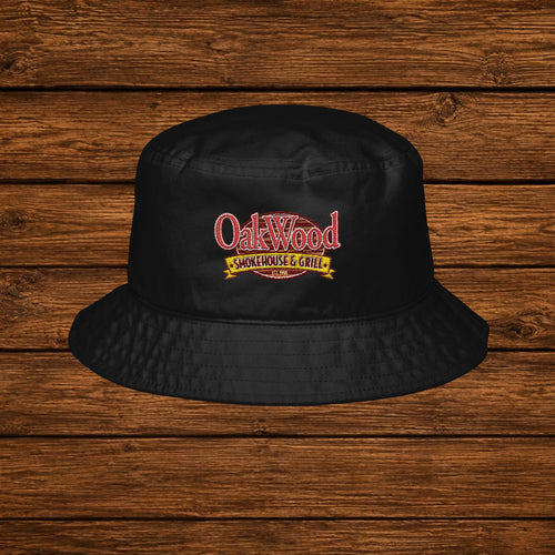 Embroidered Oxford Floral Logo Bucket Hat — Vintage Campus Style