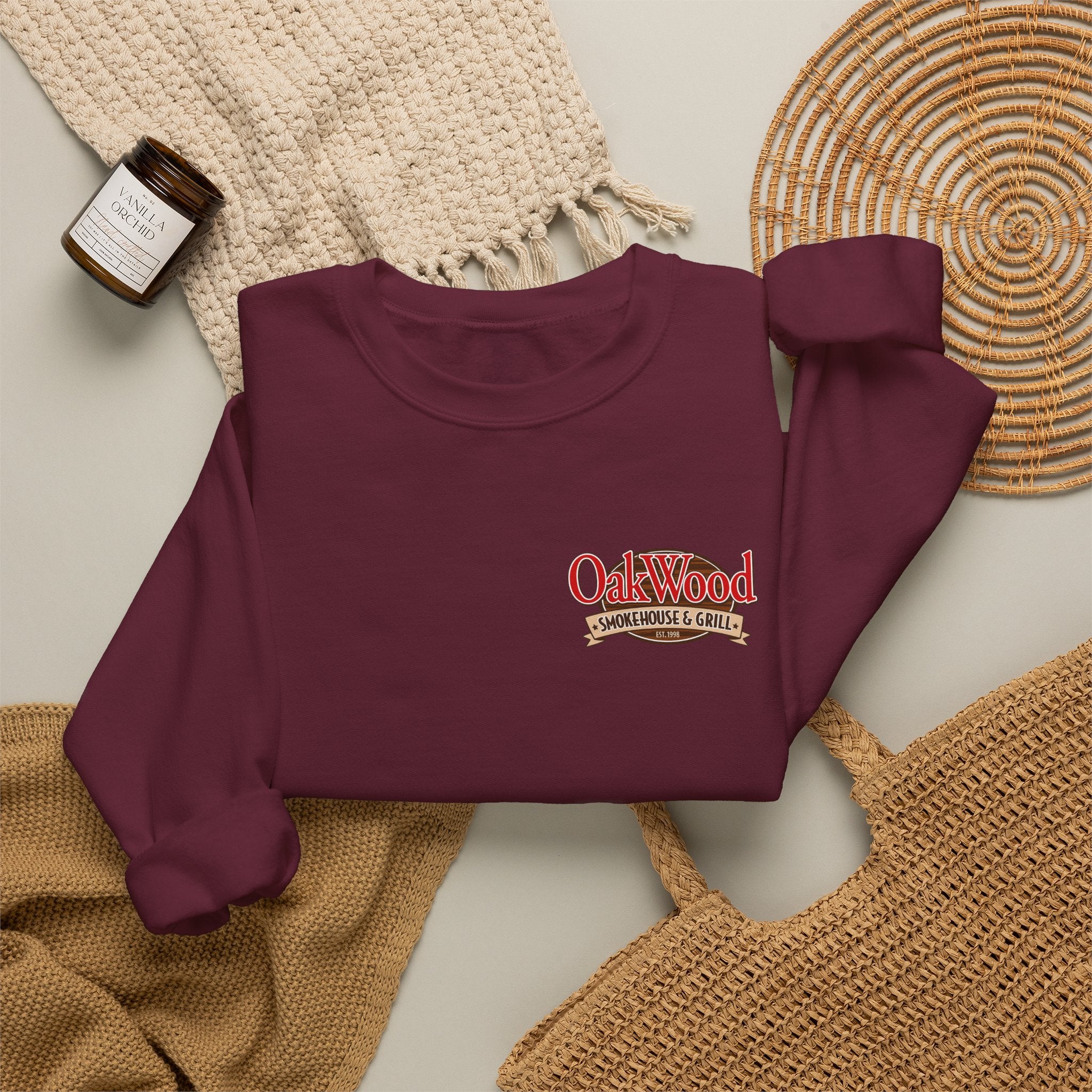 Oakwood Coffee Crewneck Sweatshirt — Vintage Coffee Logo Pullover
