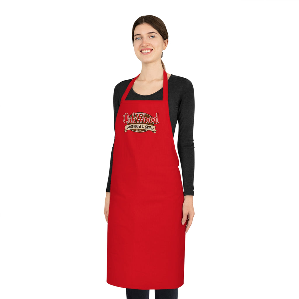 Cotton Apron — "OakWood Barbecue & Grill" Logo Cooking Apron, Black Chef Apron for BBQ, Grillmasters & Home Cooks
