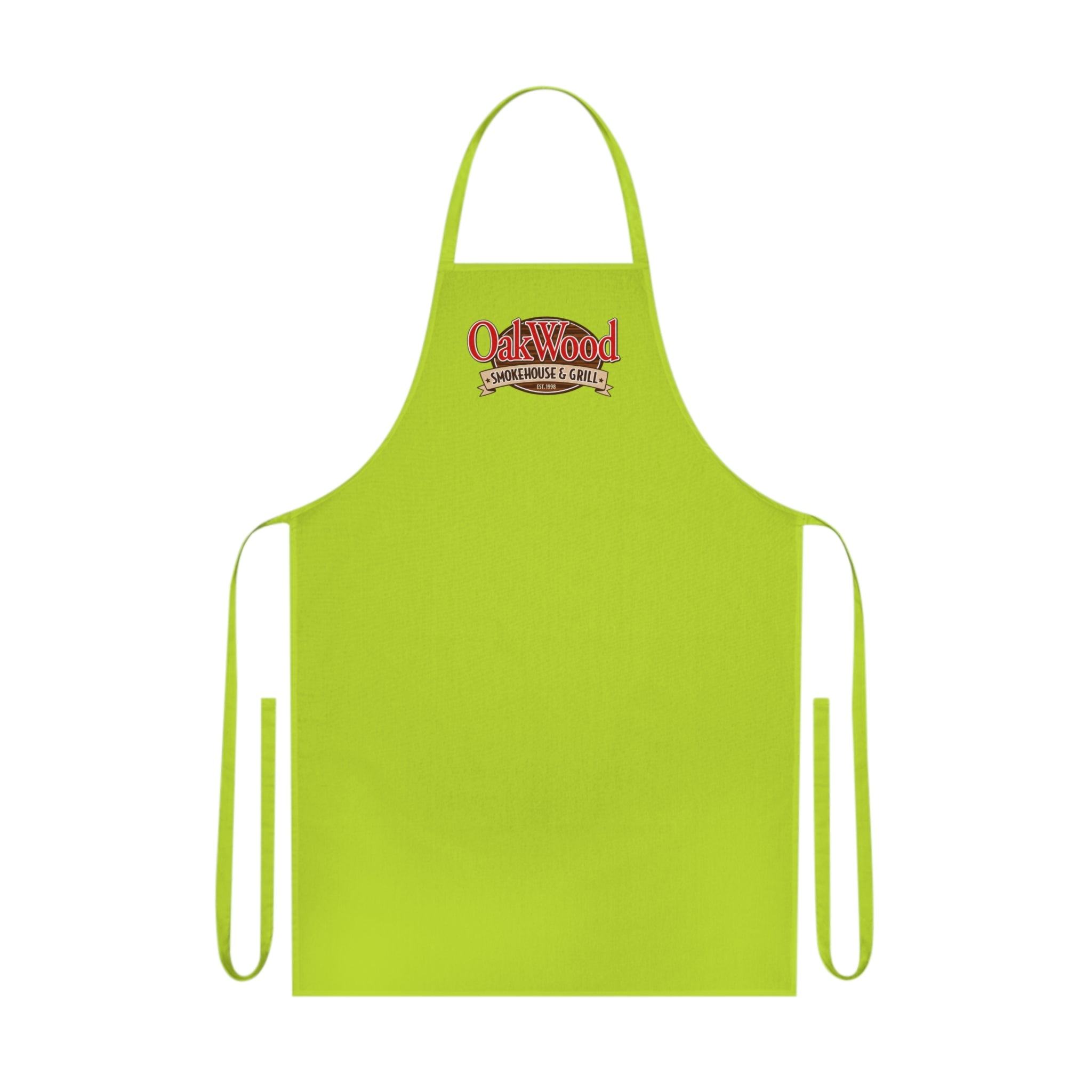 Cotton Apron — "OakWood Barbecue & Grill" Logo Cooking Apron, Black Chef Apron for BBQ, Grillmasters & Home Cooks