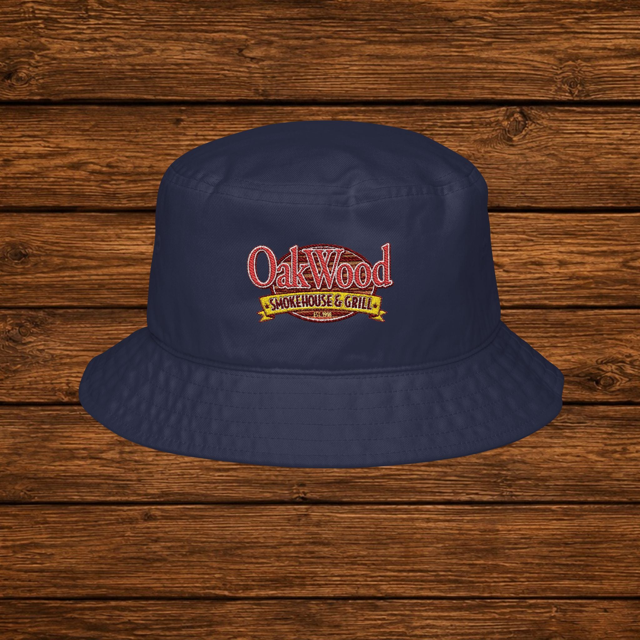 Embroidered Oxford Floral Logo Bucket Hat — Vintage Campus Style