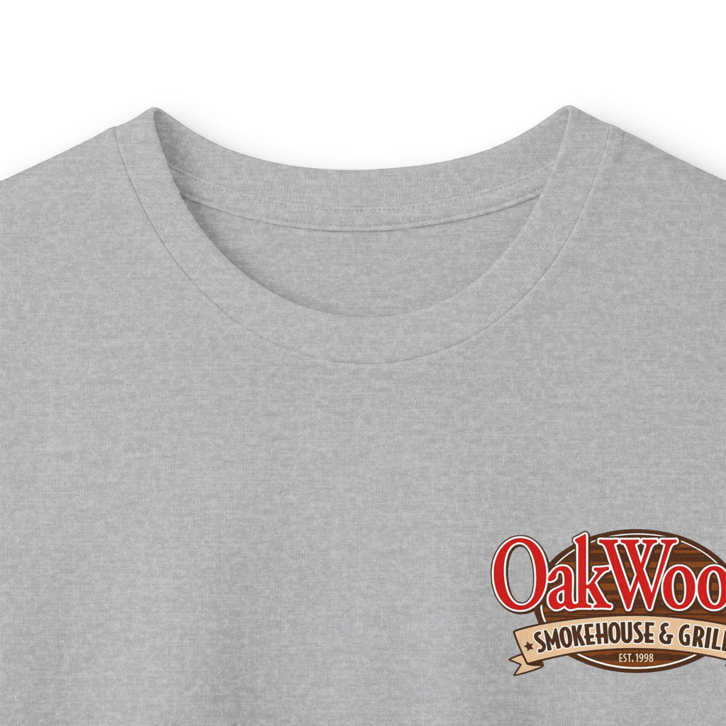 Classic 'Oakwood Smokehouse' Long Sleeve Tee — Rustic Lumberjack Woodpile Design