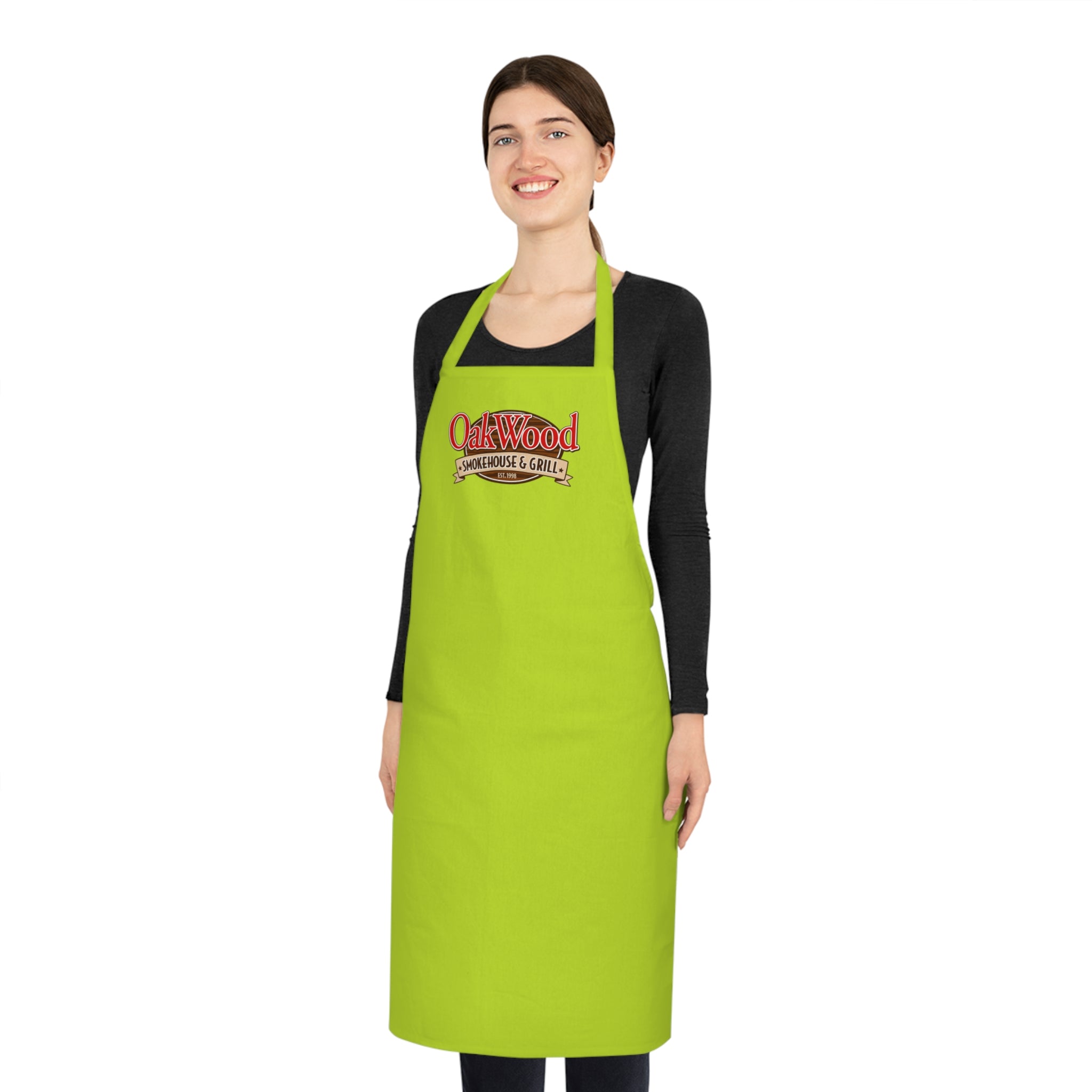 Cotton Apron — "OakWood Barbecue & Grill" Logo Cooking Apron, Black Chef Apron for BBQ, Grillmasters & Home Cooks