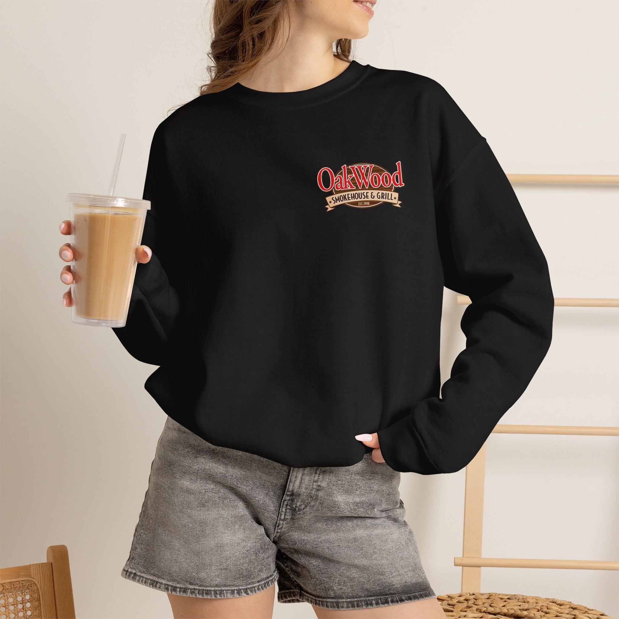 Oakwood Coffee Crewneck Sweatshirt — Vintage Coffee Logo Pullover