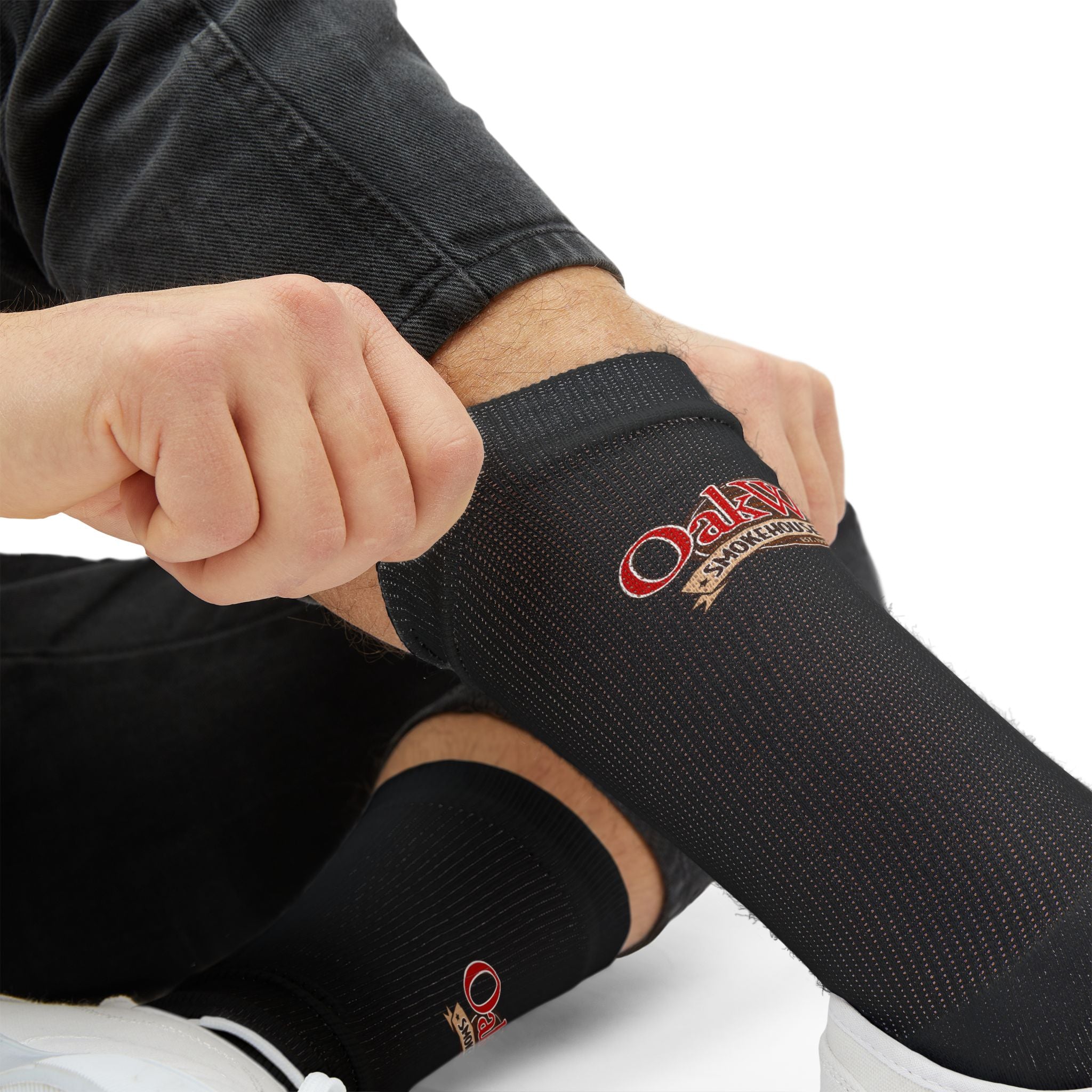 Black Sublimation Crew Socks with Retro 'Porta Vino' Logo — Wine Lover Gift