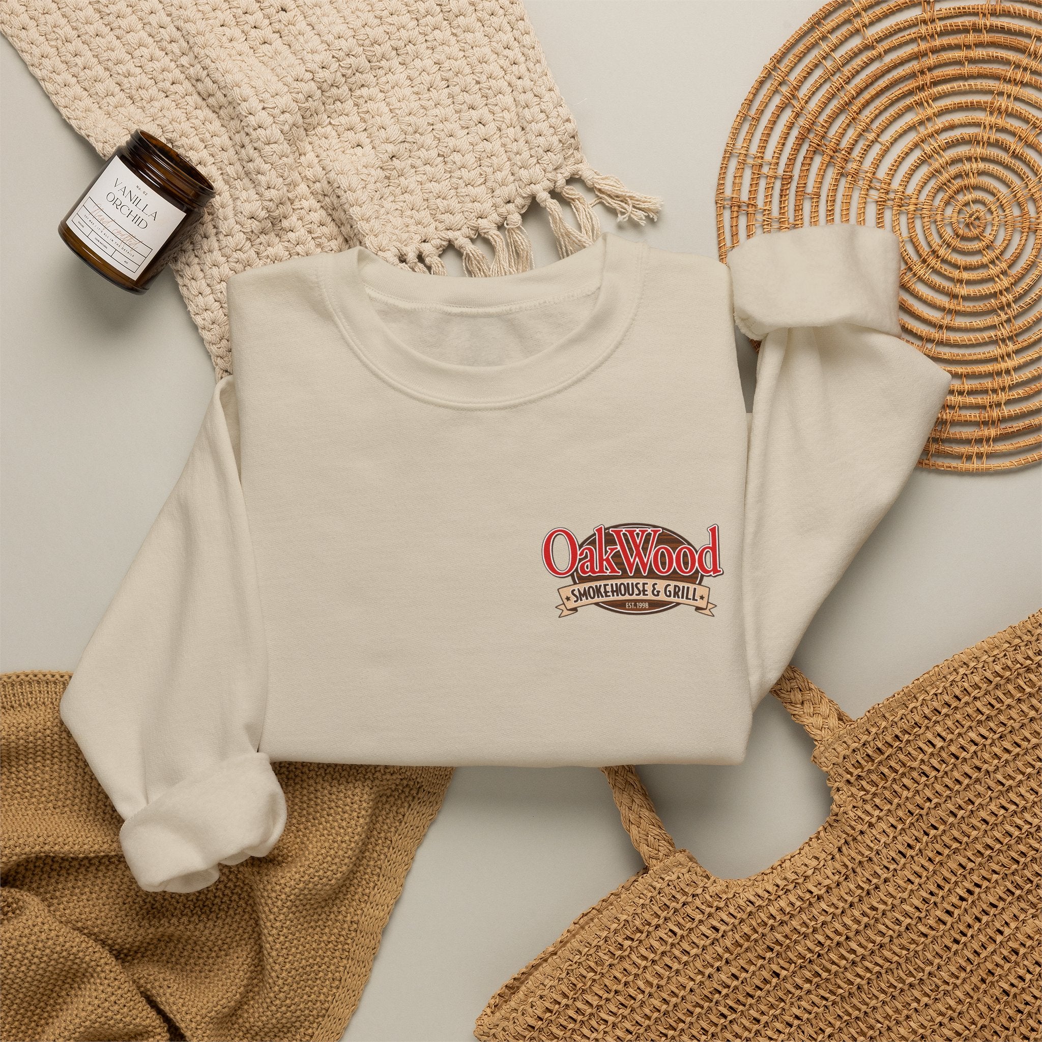Oakwood Coffee Crewneck Sweatshirt — Vintage Coffee Logo Pullover