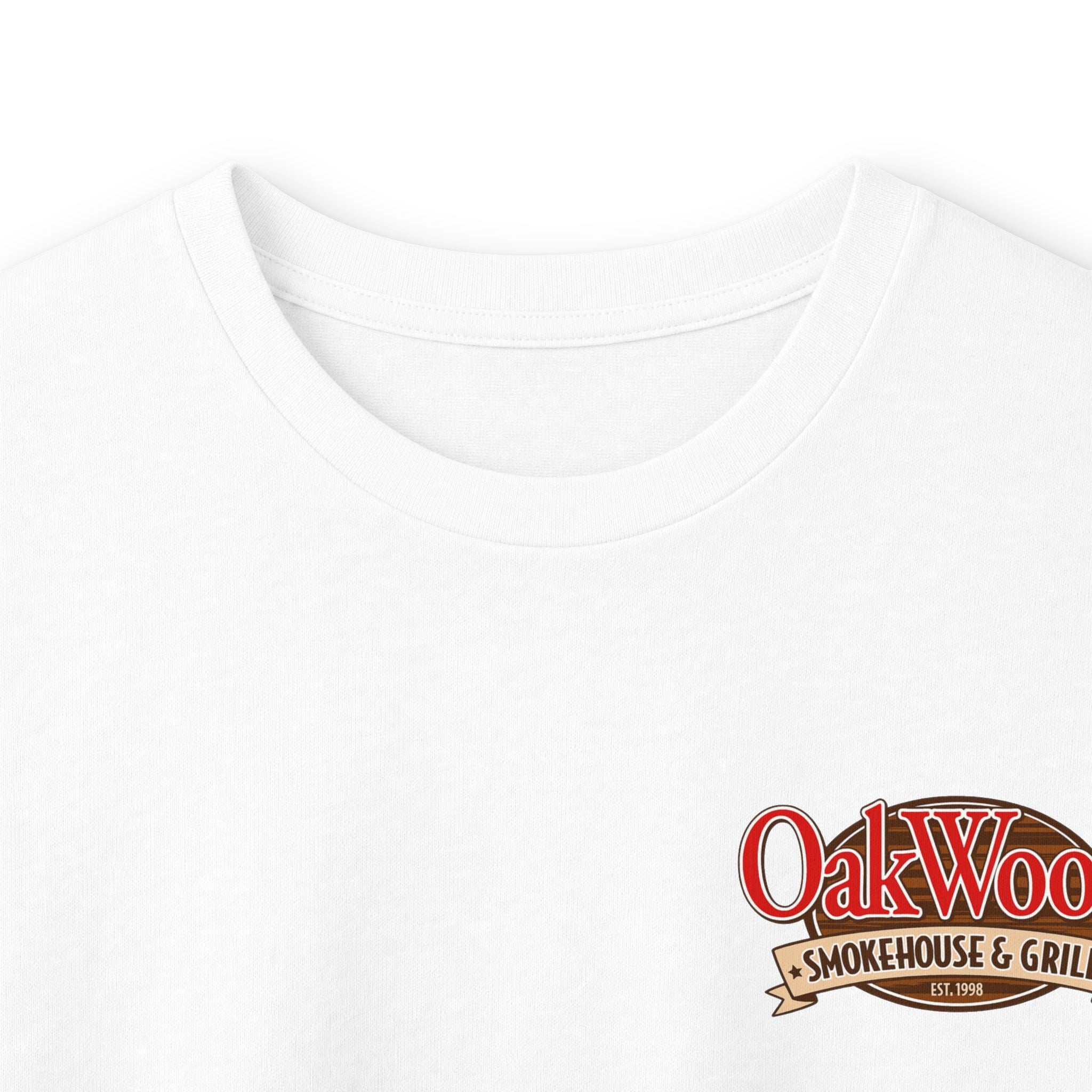 Classic 'Oakwood Smokehouse' Long Sleeve Tee — Rustic Lumberjack Woodpile Design