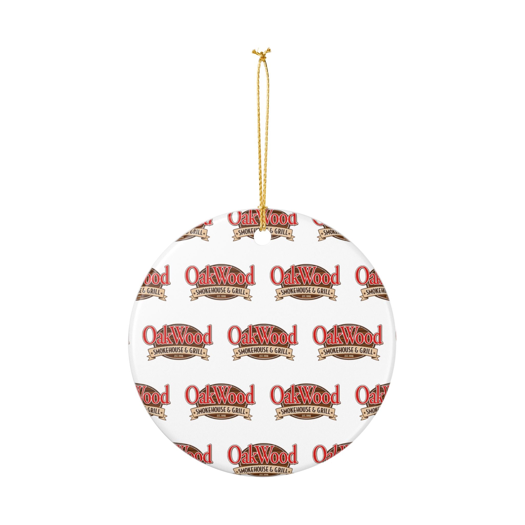 Ceramic Christmas Ornament — OakWood Smokehouse & Grill Logo "Merry Christmas" Keepsake
