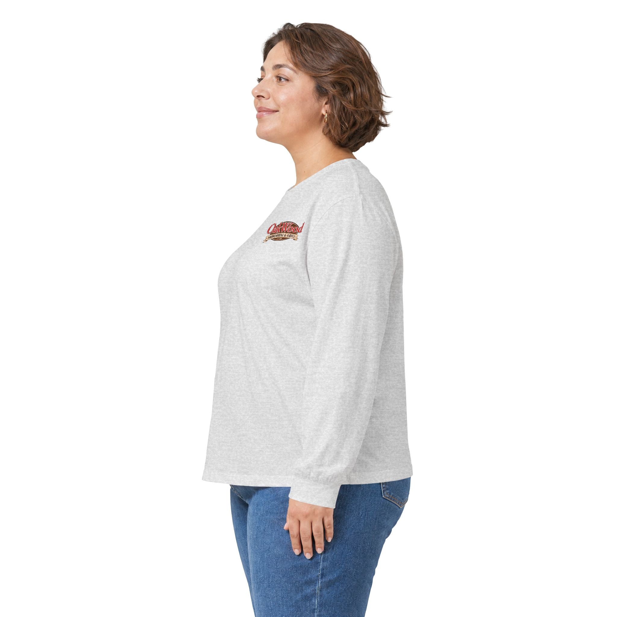 Classic 'Oakwood Smokehouse' Long Sleeve Tee — Rustic Lumberjack Woodpile Design