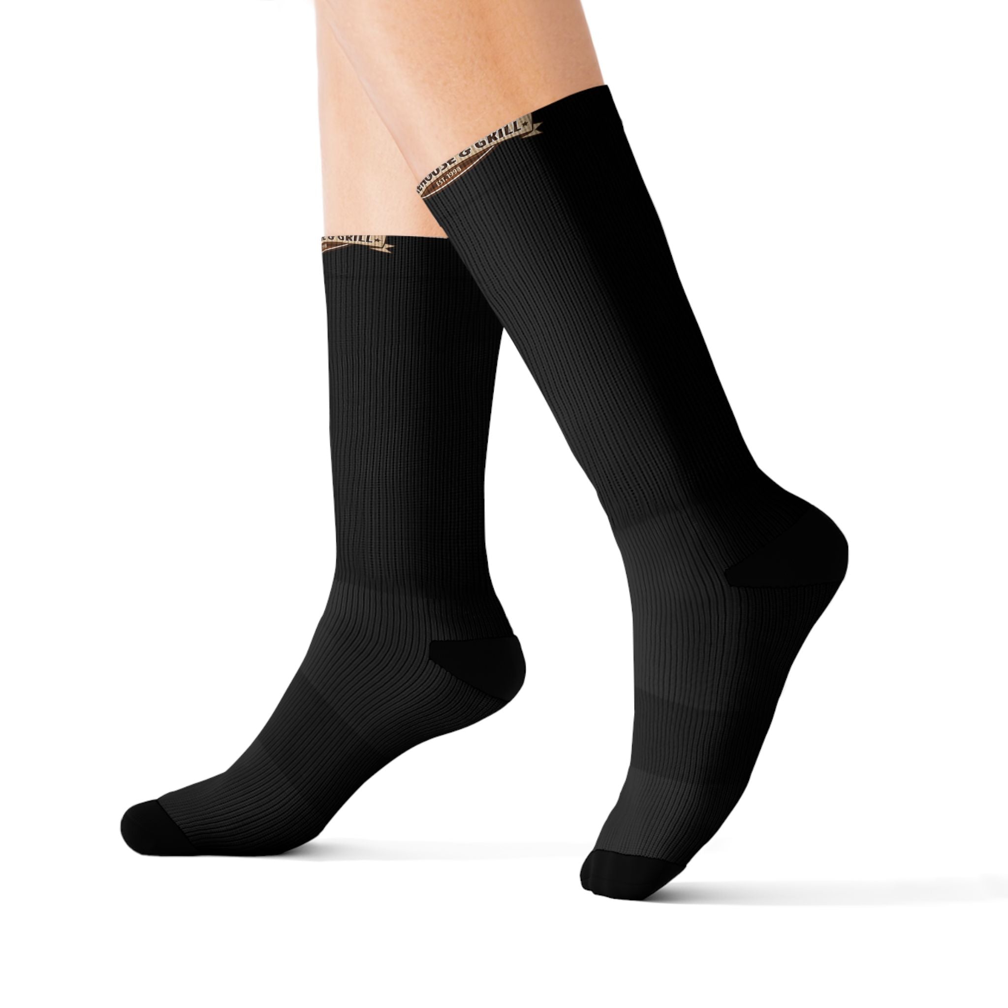 Black Sublimation Crew Socks with Retro 'Porta Vino' Logo — Wine Lover Gift