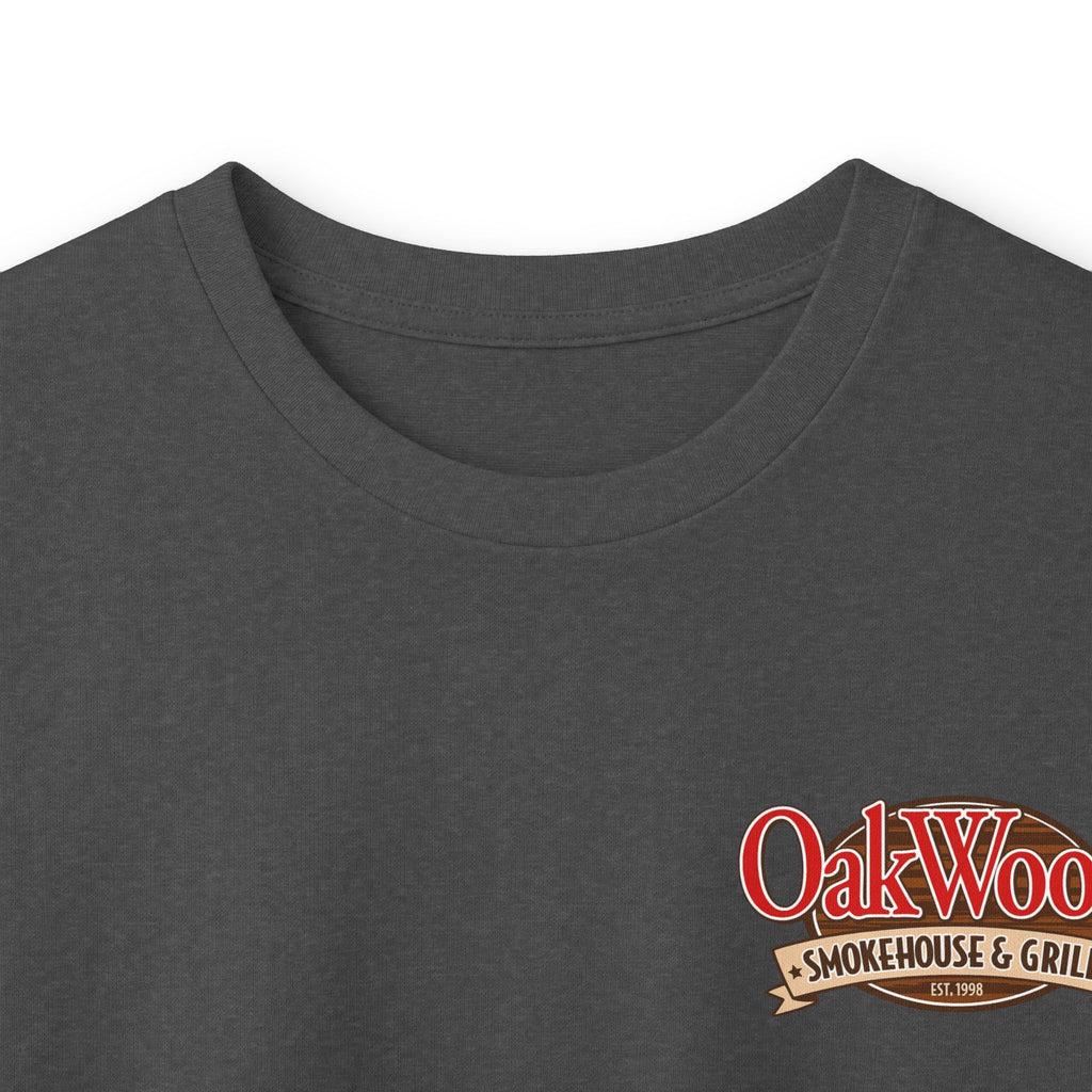 Classic 'Oakwood Smokehouse' Long Sleeve Tee — Rustic Lumberjack Woodpile Design