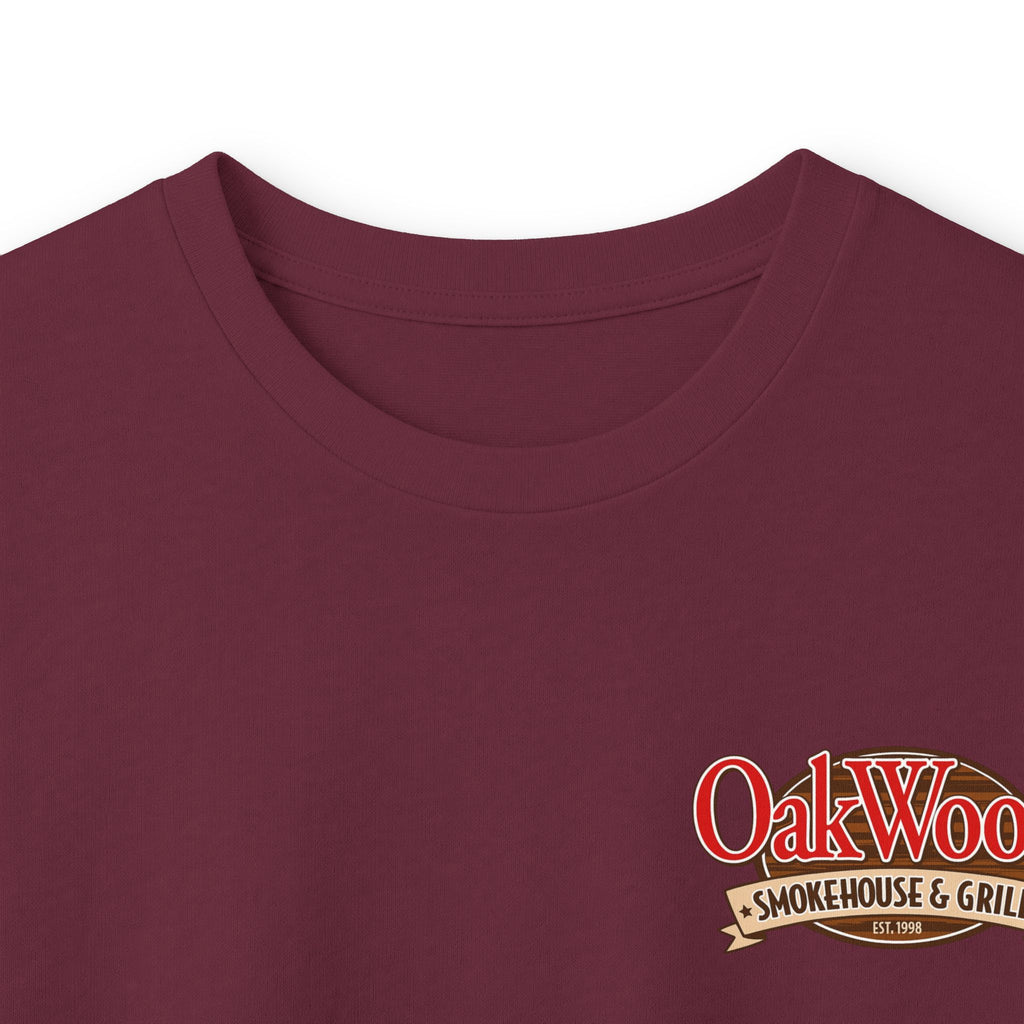 Classic 'Oakwood Smokehouse' Long Sleeve Tee — Rustic Lumberjack Woodpile Design