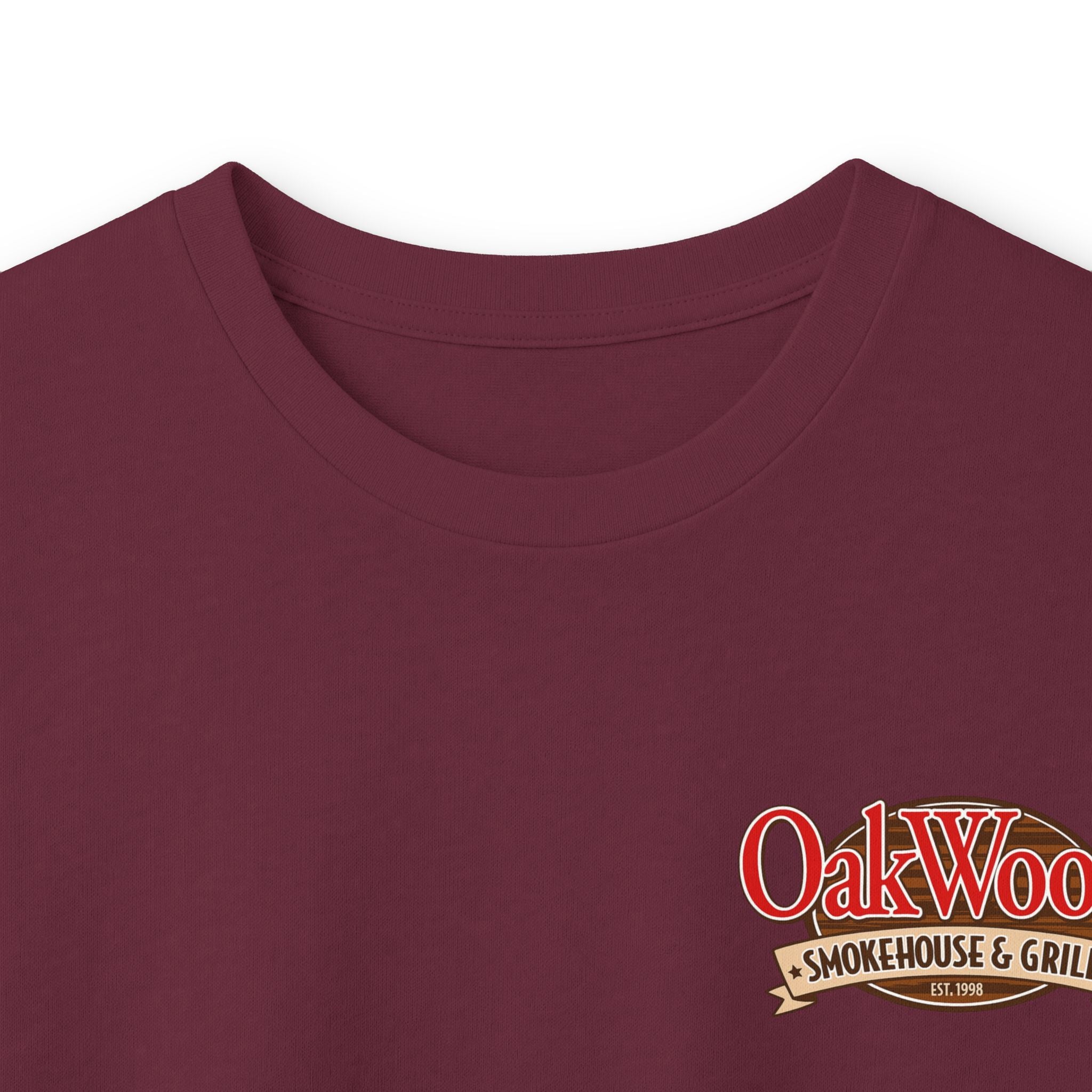 Classic 'Oakwood Smokehouse' Long Sleeve Tee — Rustic Lumberjack Woodpile Design