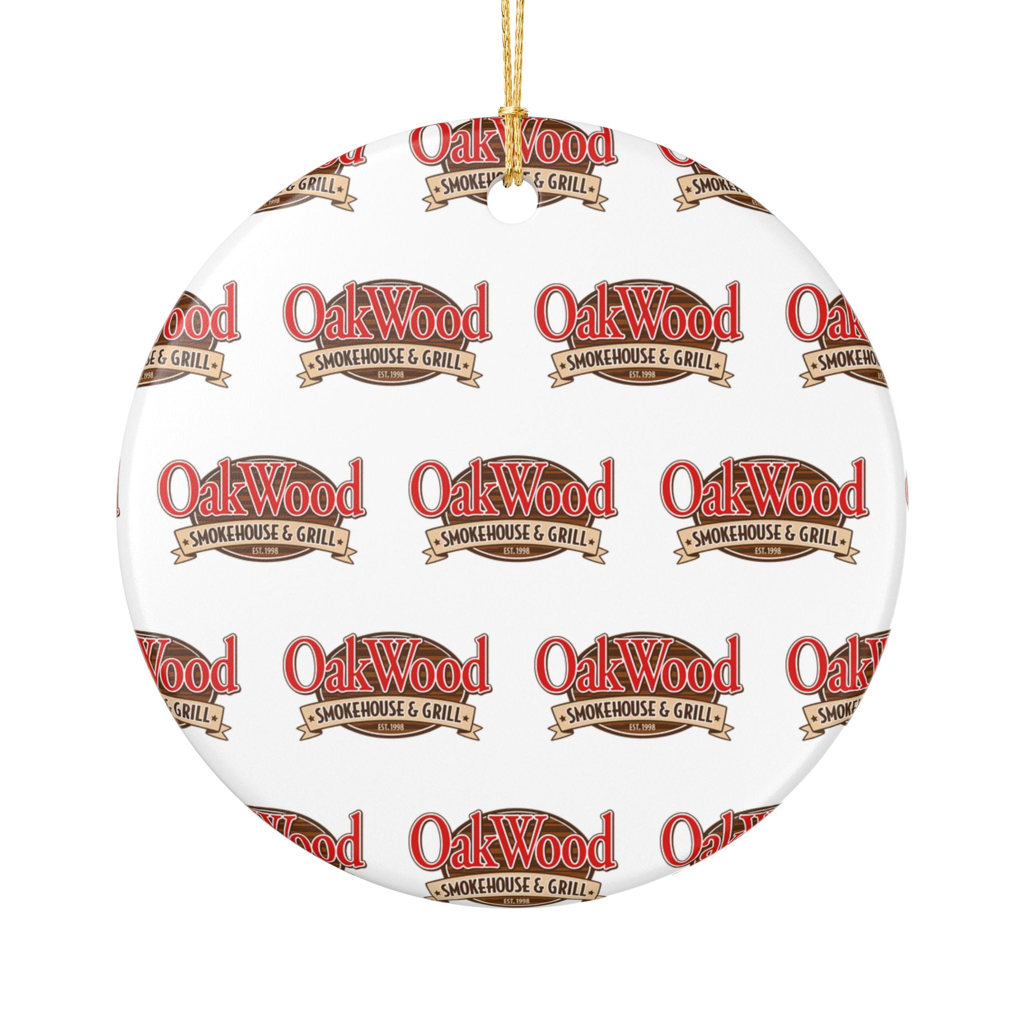 Ceramic Christmas Ornament — OakWood Smokehouse & Grill Logo "Merry Christmas" Keepsake
