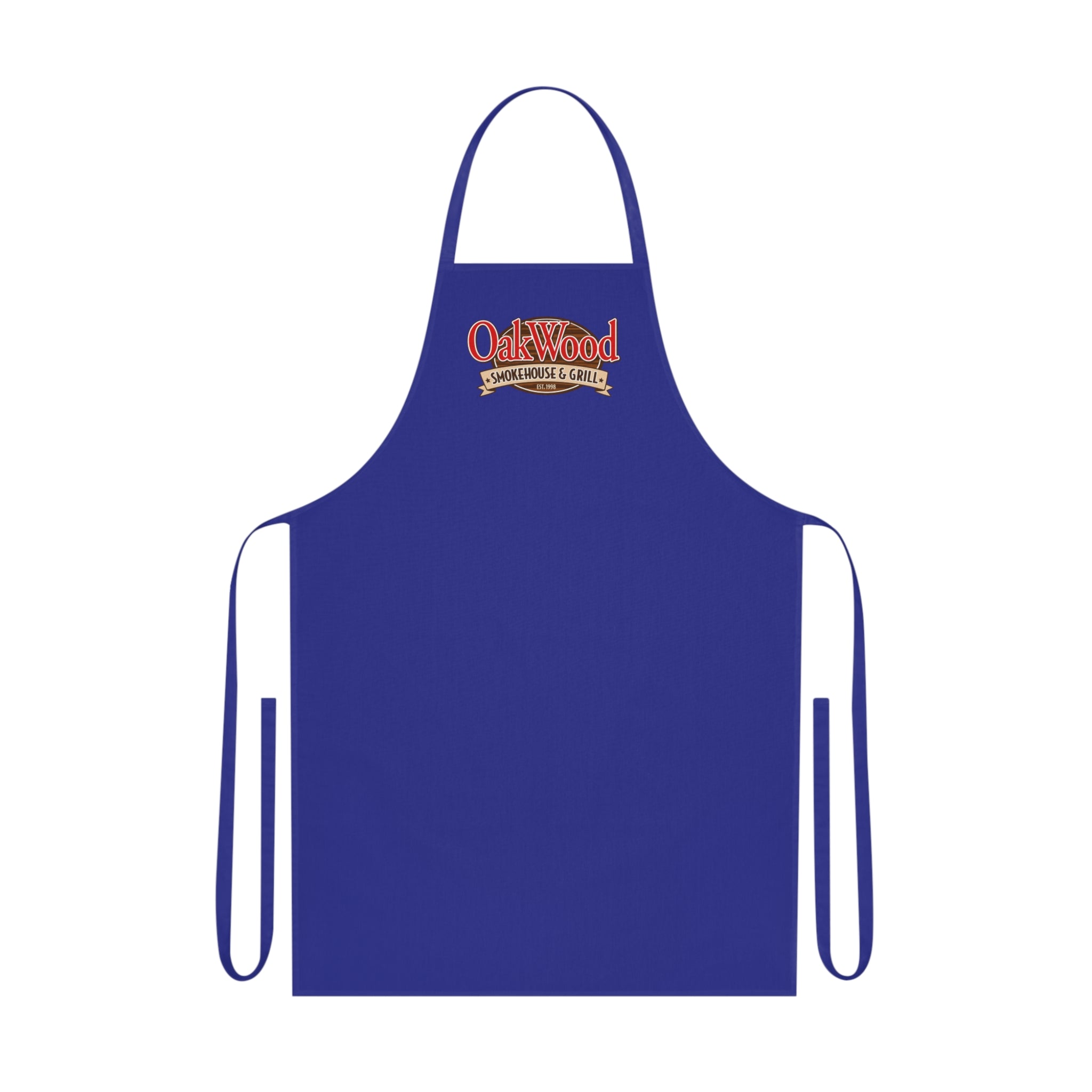 Cotton Apron — "OakWood Barbecue & Grill" Logo Cooking Apron, Black Chef Apron for BBQ, Grillmasters & Home Cooks