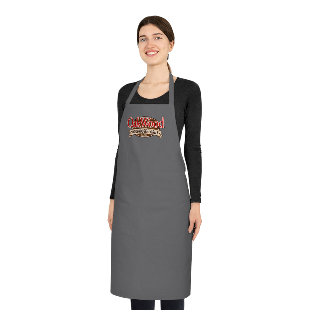 Cotton Apron — "OakWood Barbecue & Grill" Logo Cooking Apron, Black Chef Apron for BBQ, Grillmasters & Home Cooks