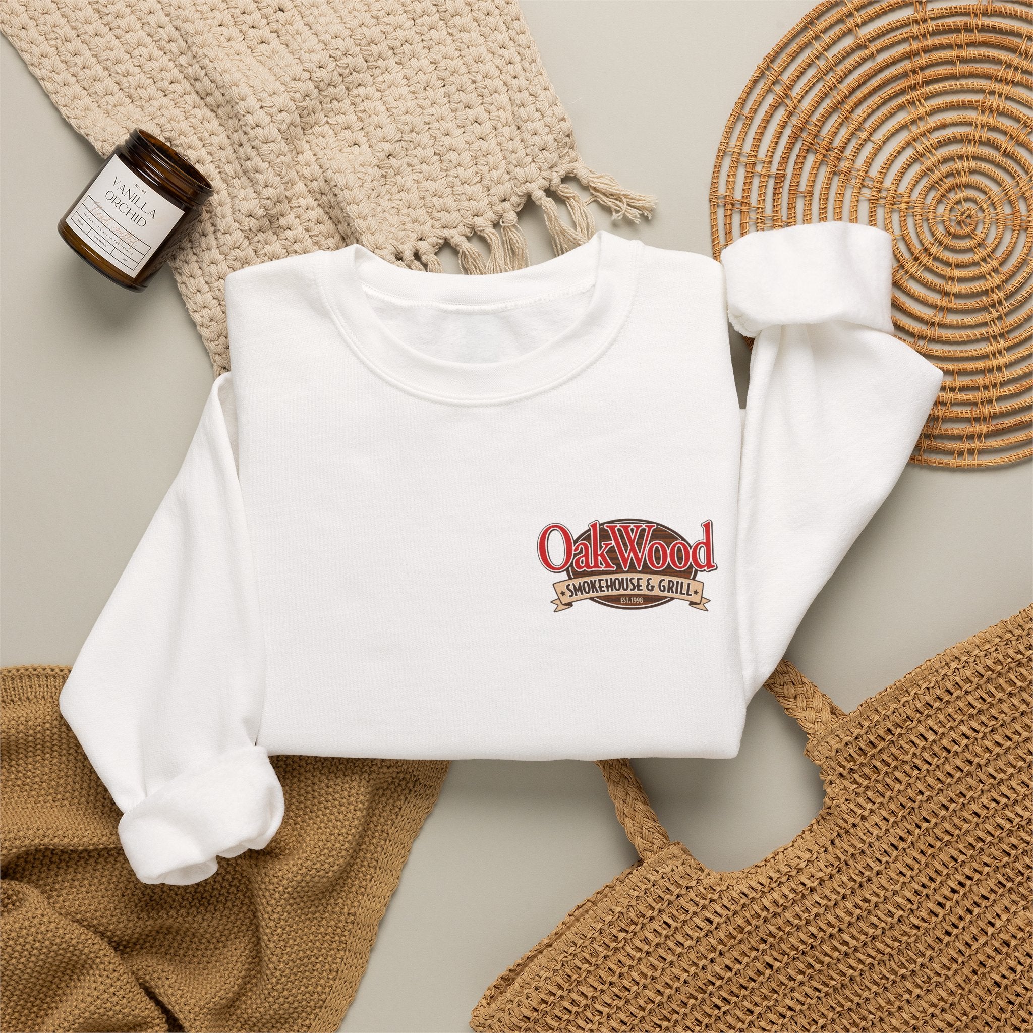 Oakwood Coffee Crewneck Sweatshirt — Vintage Coffee Logo Pullover