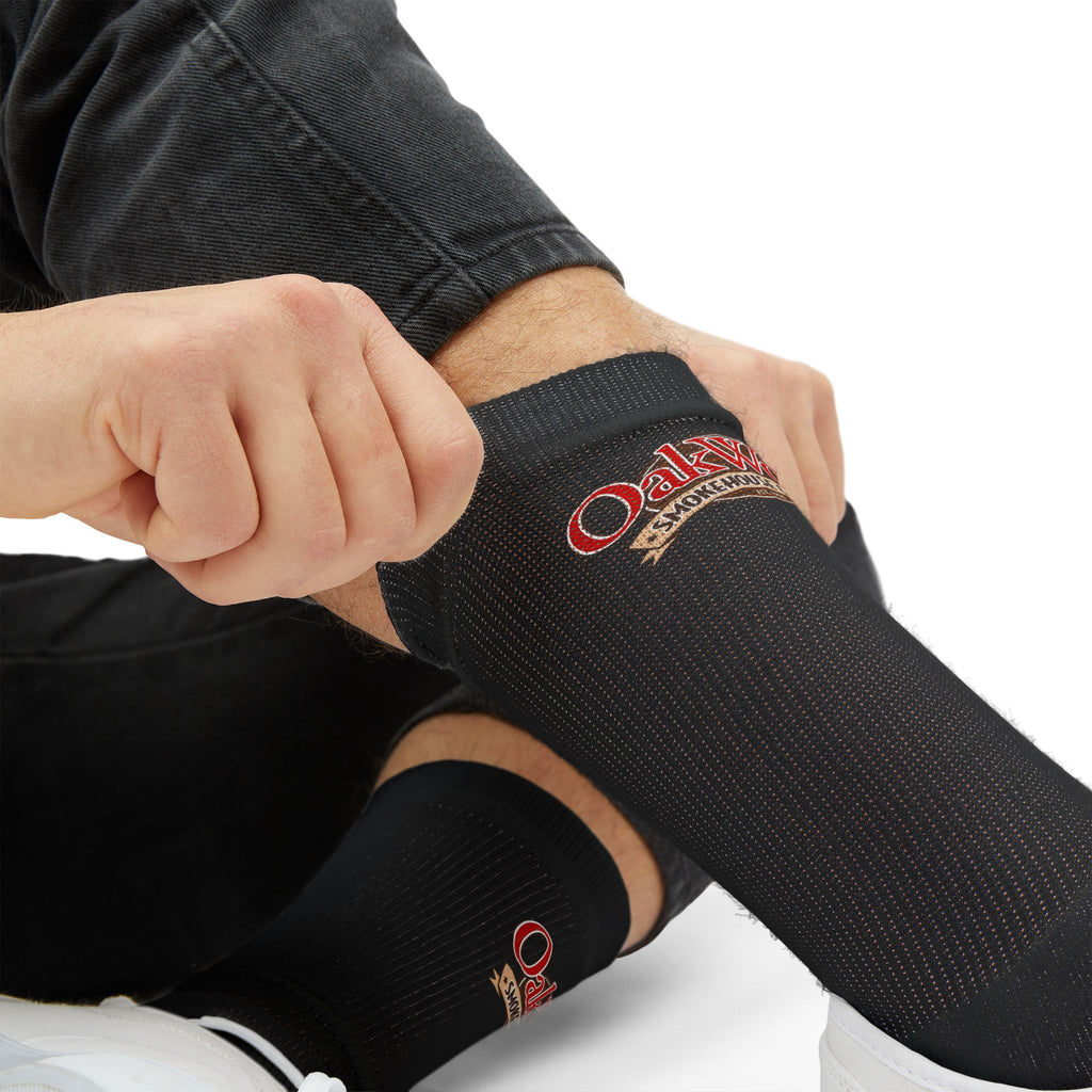 Black Sublimation Crew Socks with Retro 'Porta Vino' Logo — Wine Lover Gift