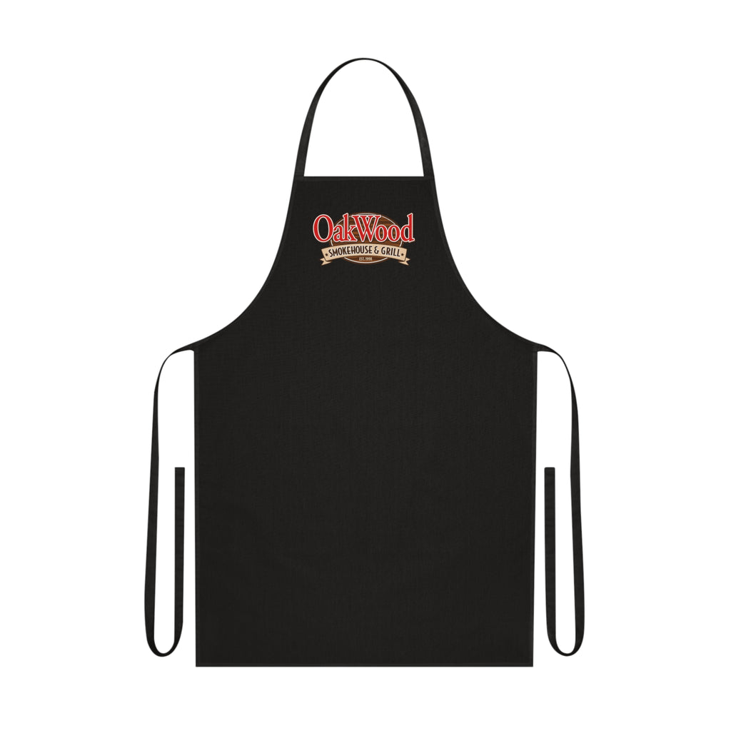 Cotton Apron — "OakWood Barbecue & Grill" Logo Cooking Apron, Black Chef Apron for BBQ, Grillmasters & Home Cooks