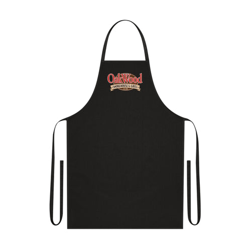 Cotton Apron — "OakWood Barbecue & Grill" Logo Cooking Apron, Black Chef Apron for BBQ, Grillmasters & Home Cooks