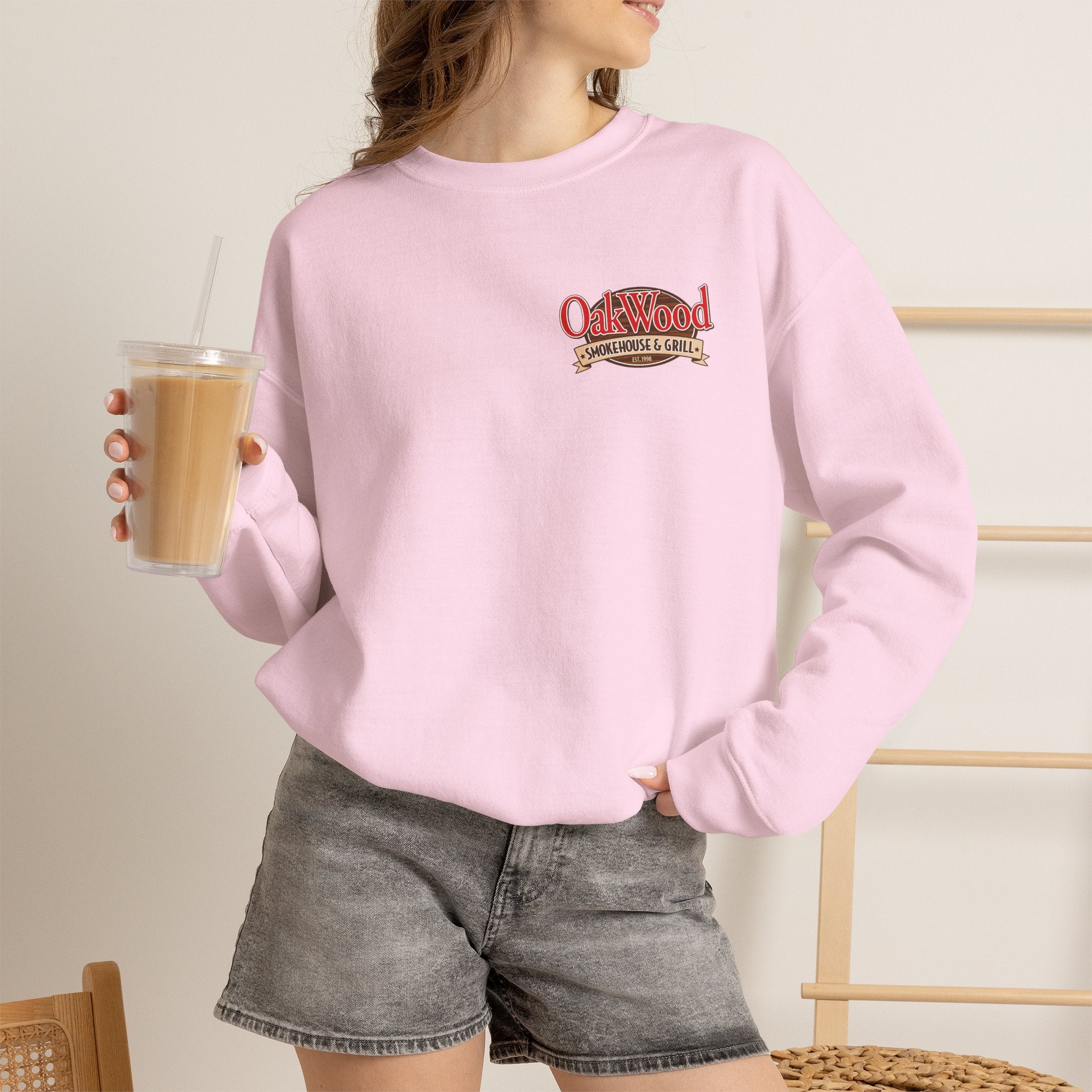 Oakwood Coffee Crewneck Sweatshirt — Vintage Coffee Logo Pullover