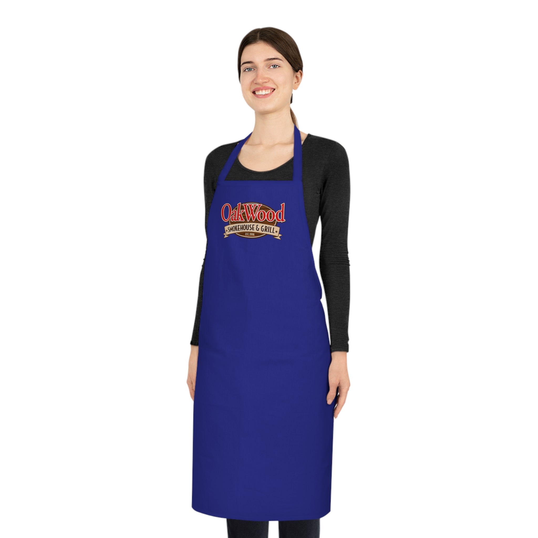 Cotton Apron — "OakWood Barbecue & Grill" Logo Cooking Apron, Black Chef Apron for BBQ, Grillmasters & Home Cooks