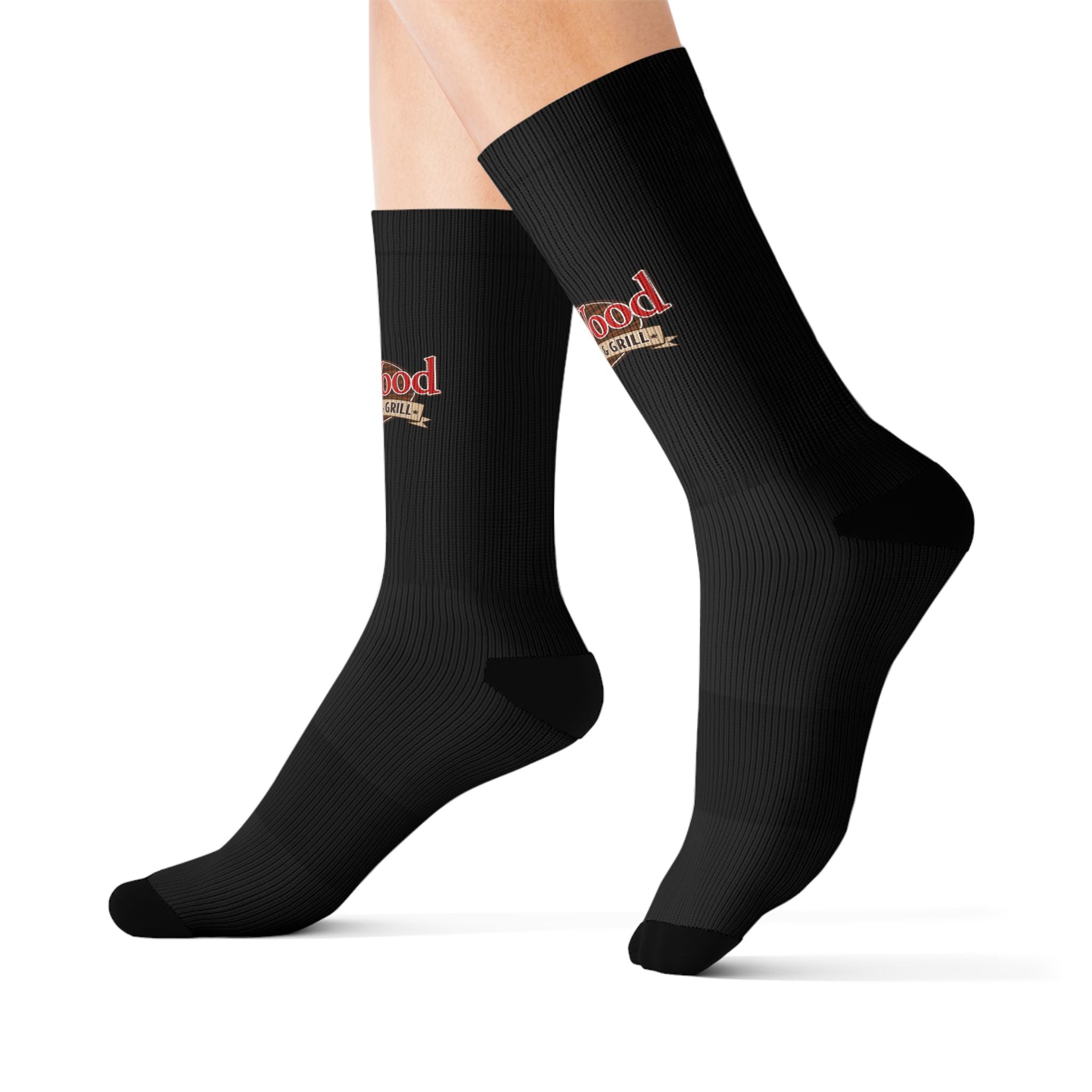 Black Sublimation Crew Socks with Retro 'Porta Vino' Logo — Wine Lover Gift