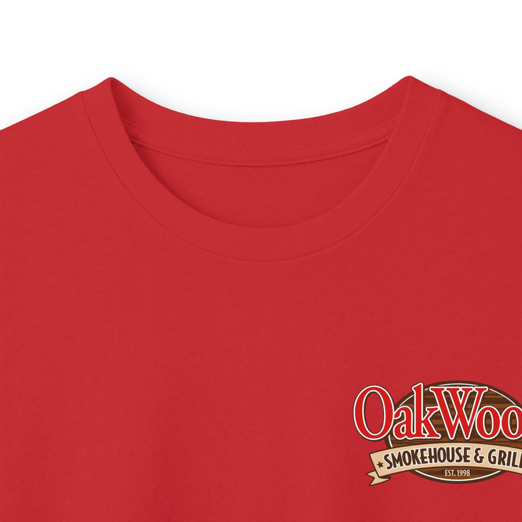Classic 'Oakwood Smokehouse' Long Sleeve Tee — Rustic Lumberjack Woodpile Design
