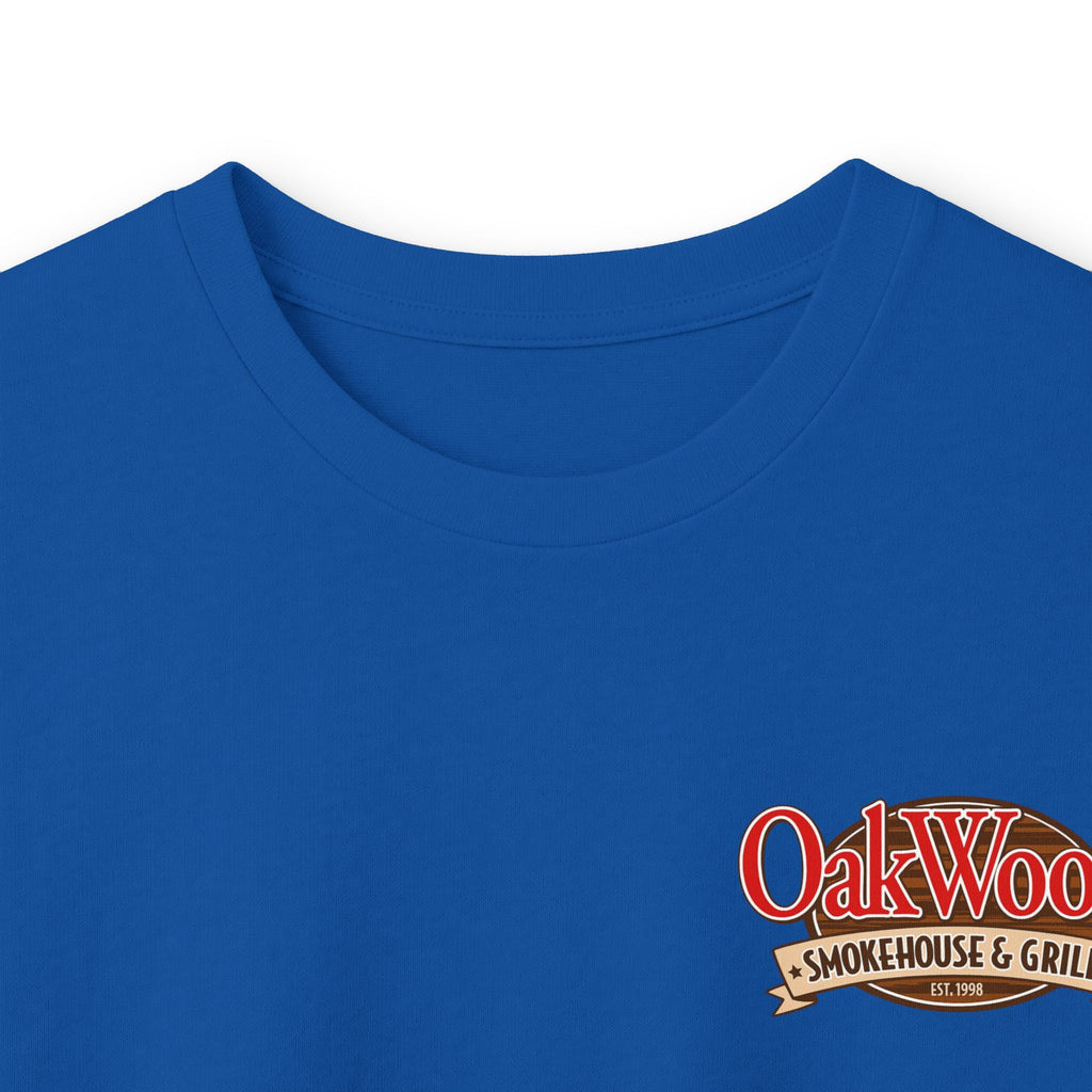 Classic 'Oakwood Smokehouse' Long Sleeve Tee — Rustic Lumberjack Woodpile Design