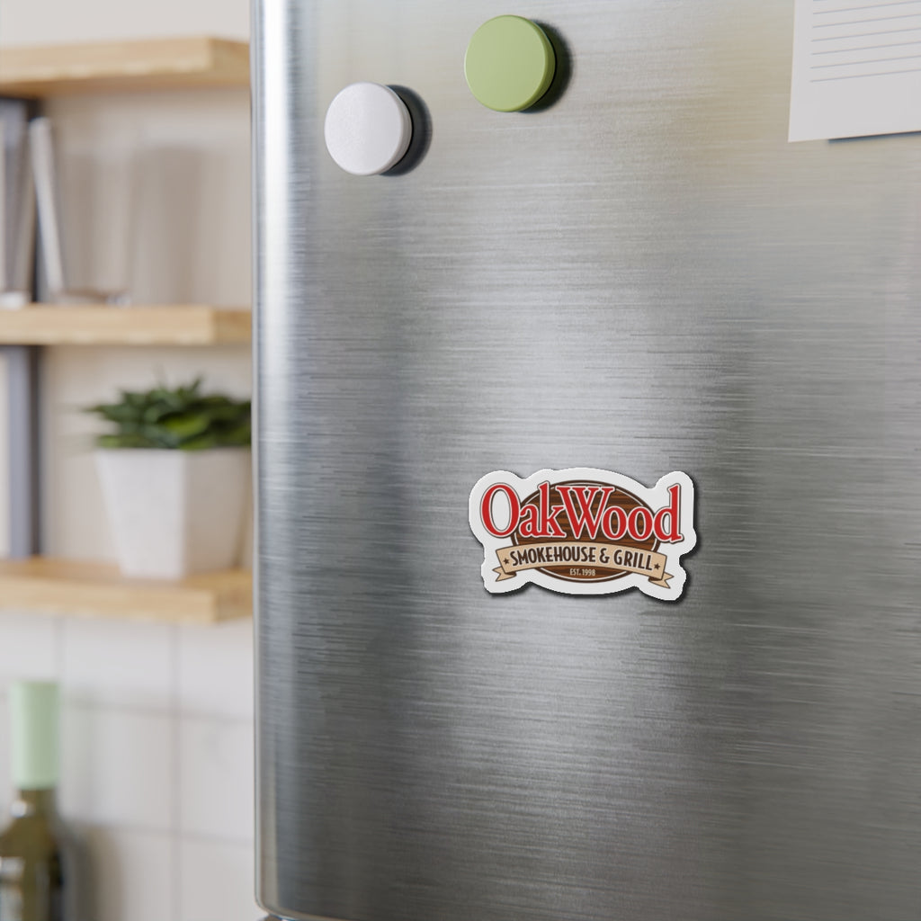 OakWood Smokehouse & Grill Die-Cut Magnet — Restaurant Logo Fridge Magnet