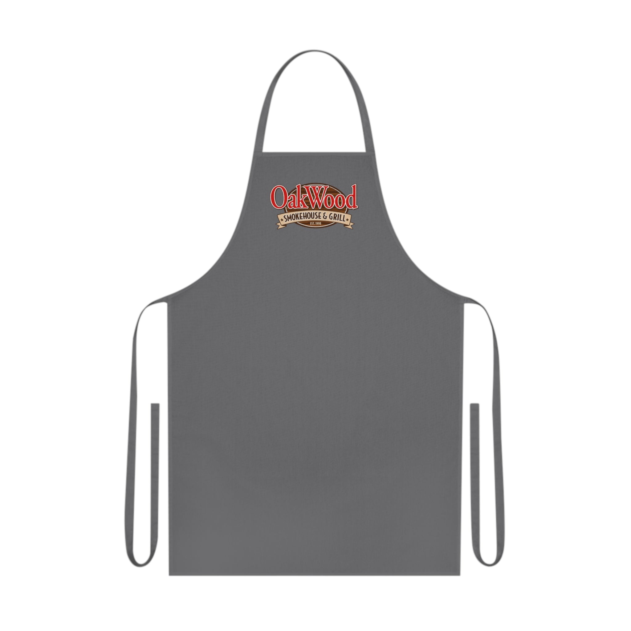 Cotton Apron — "OakWood Barbecue & Grill" Logo Cooking Apron, Black Chef Apron for BBQ, Grillmasters & Home Cooks