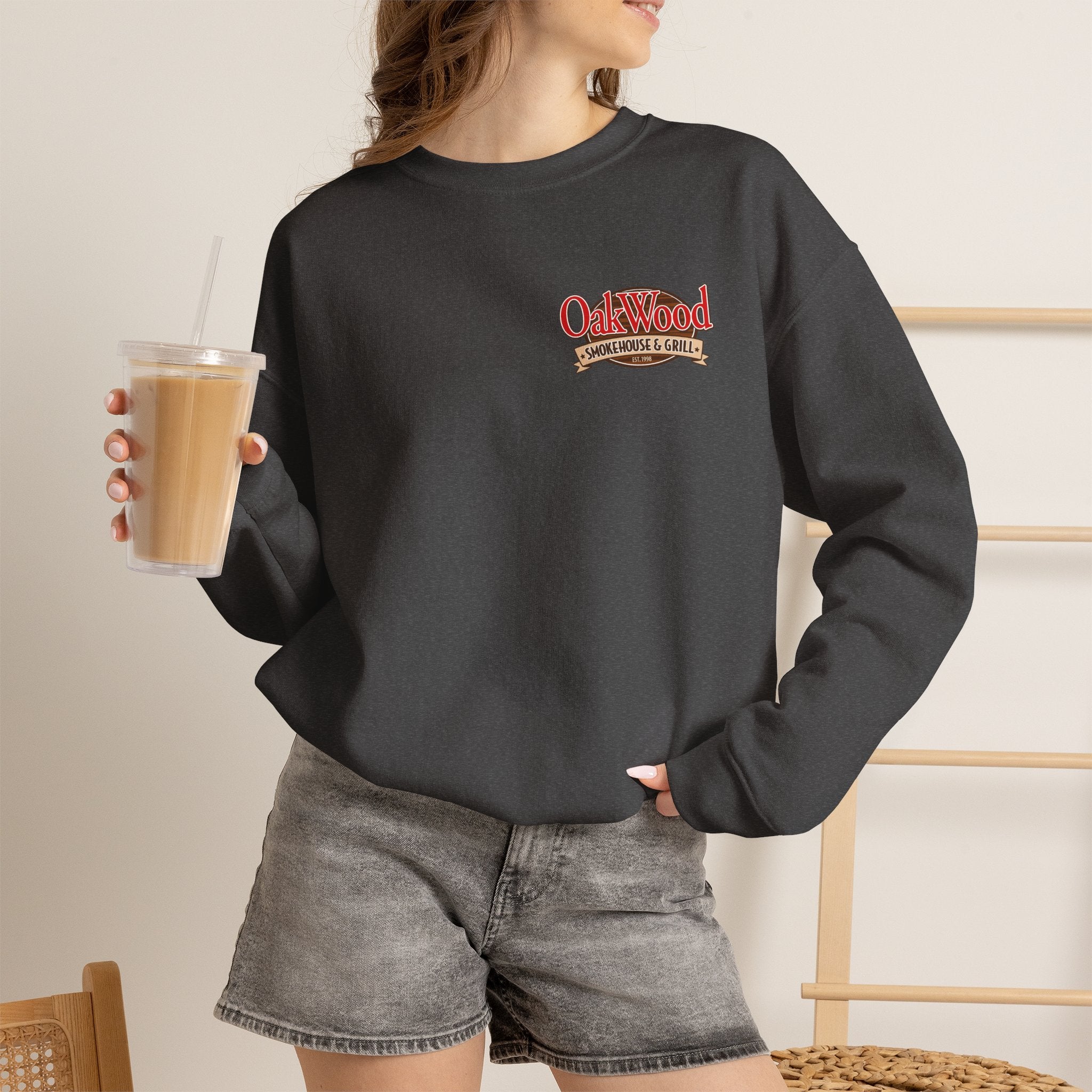 Oakwood Coffee Crewneck Sweatshirt — Vintage Coffee Logo Pullover