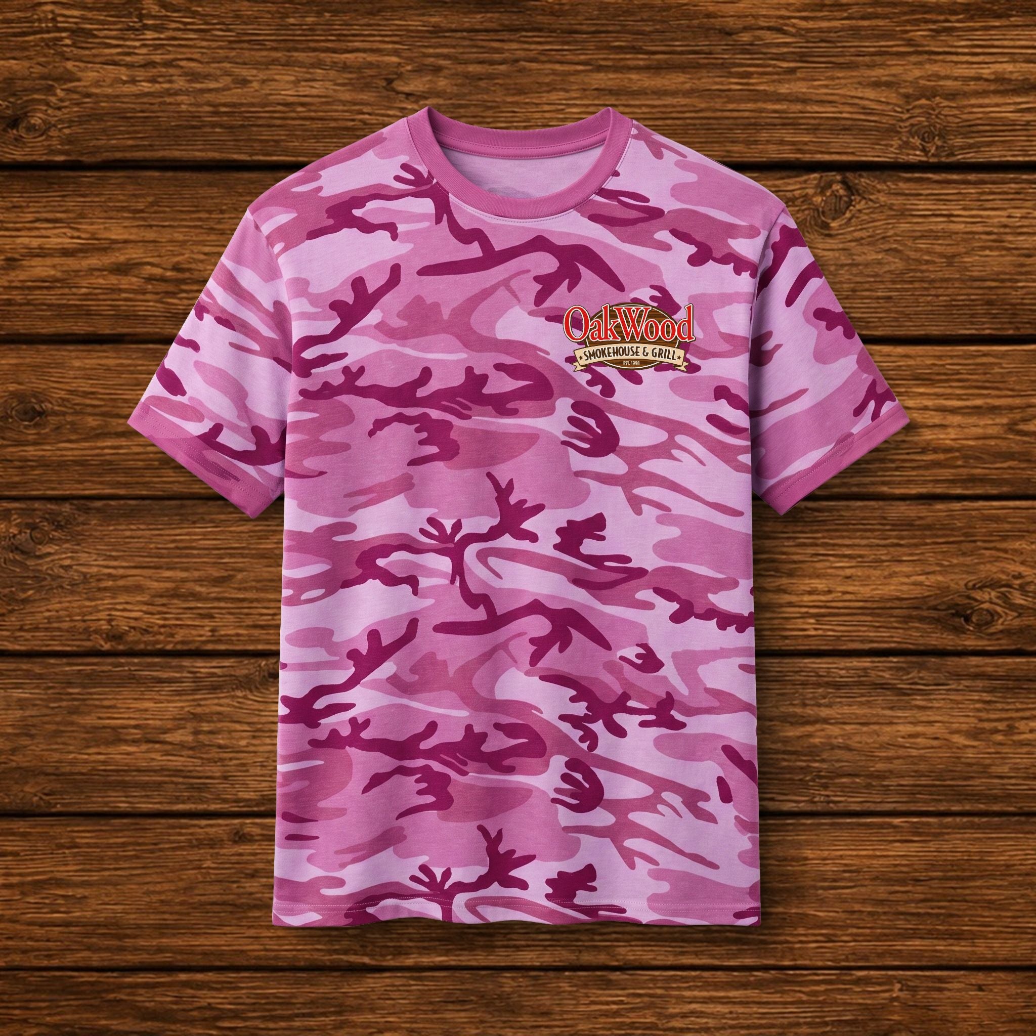 Camo Graphic Tee — 'OakWood' Logo Cotton T-Shirt