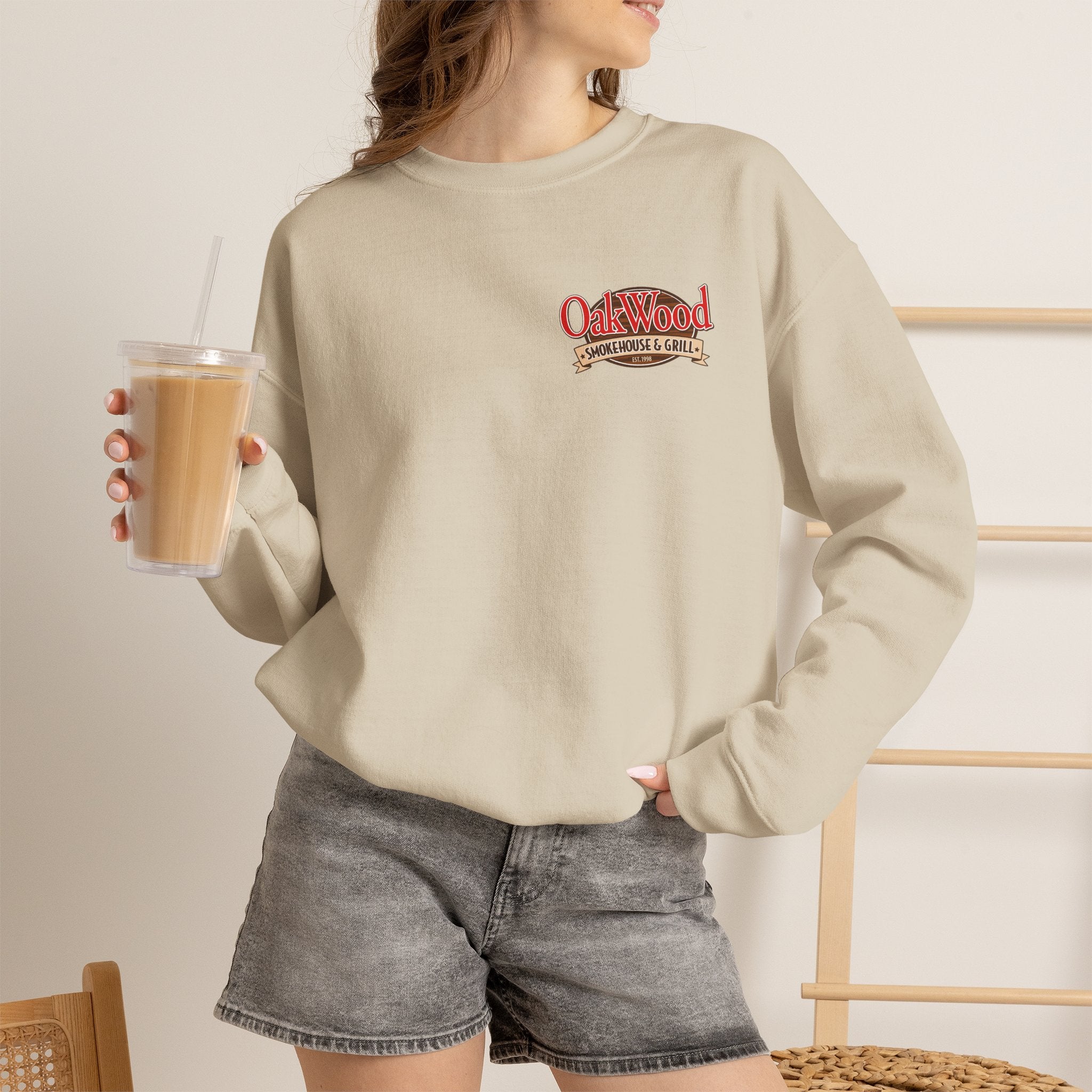 Oakwood Coffee Crewneck Sweatshirt — Vintage Coffee Logo Pullover